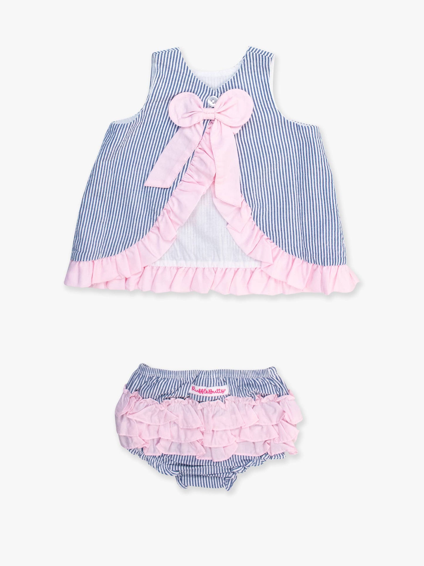 Baby Girls Seersucker Ruffle Top and Bloomer Set: Blue