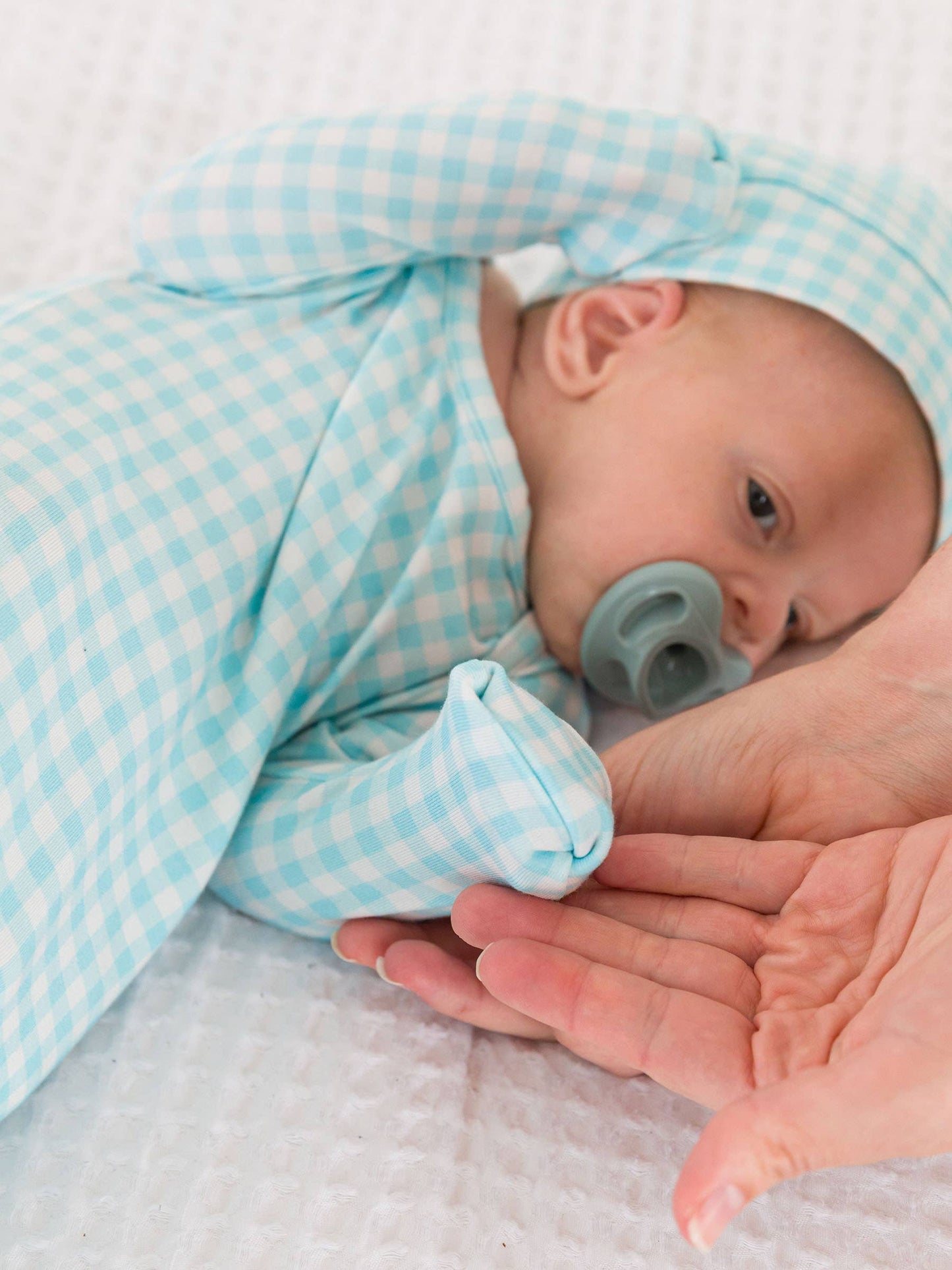 Blue Breeze Gingham Sleep Gown & Hat Set