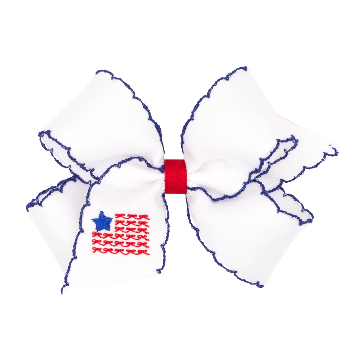 Patriotic Flag Embroidered Moonstitch Hair Bow – Medium