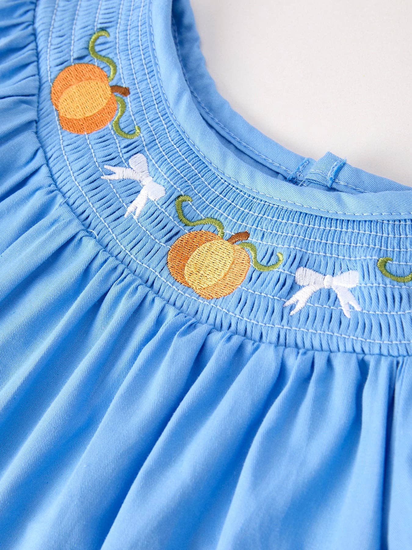 Smocked Pumpkin Bishop Dress - Blue