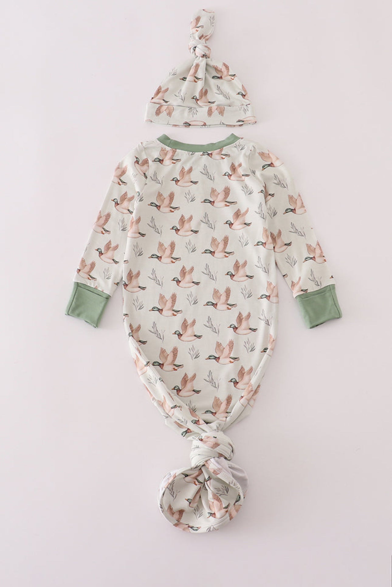 Duck Print Knotted Gown & Hat Set