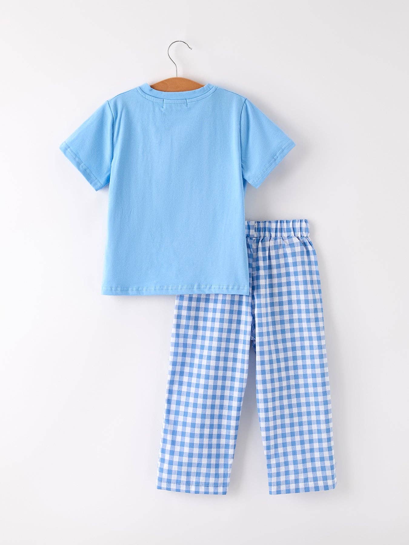 Gingham Pumpkin Smocked Pants Set - Blue