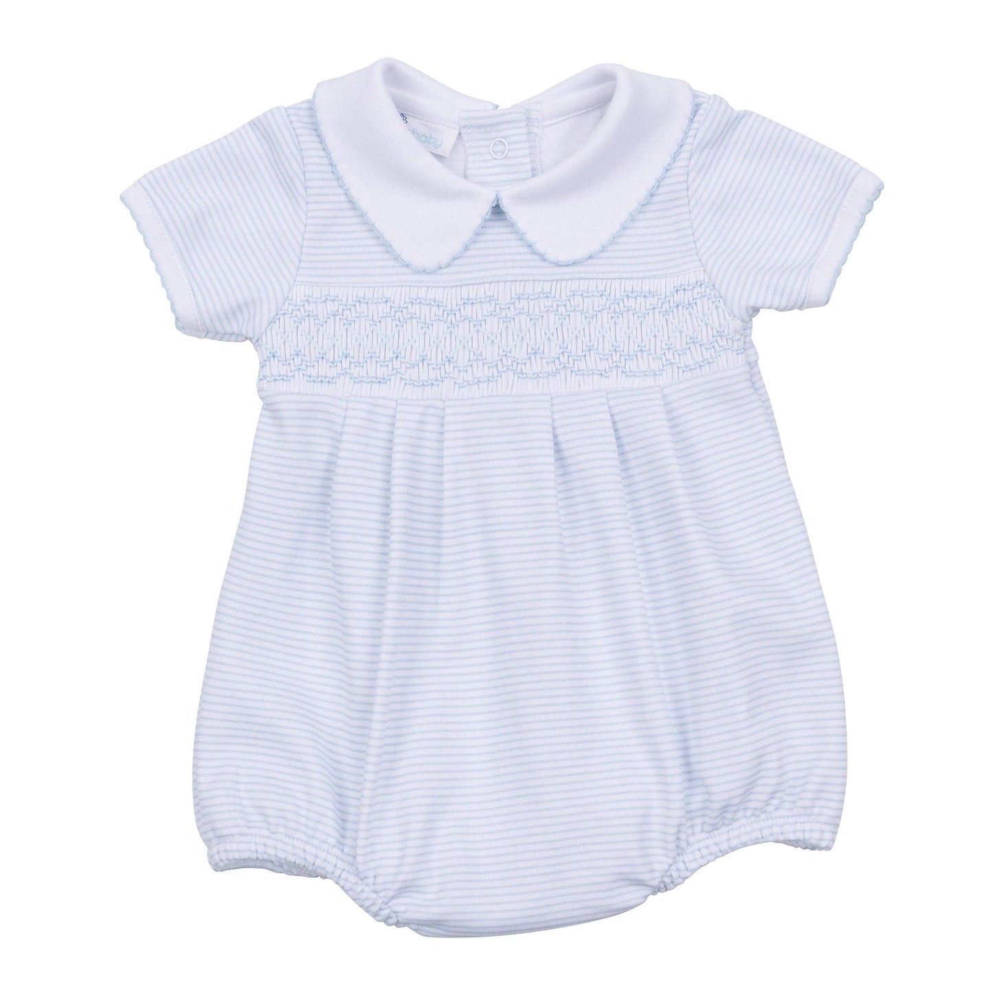 Mini Stripes Smocked Bubble - Blue