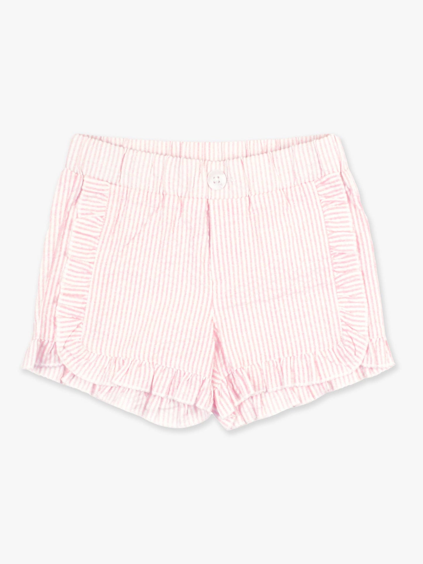 Toddler Girls Pink Seersucker Ruffle Trim Woven Shorts: Pink
