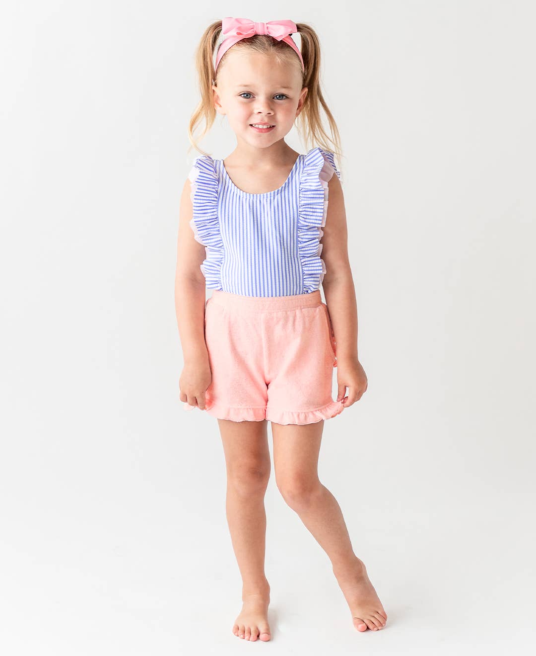 Girls Periwinkle Blue Seersucker Waterfall One Piece: