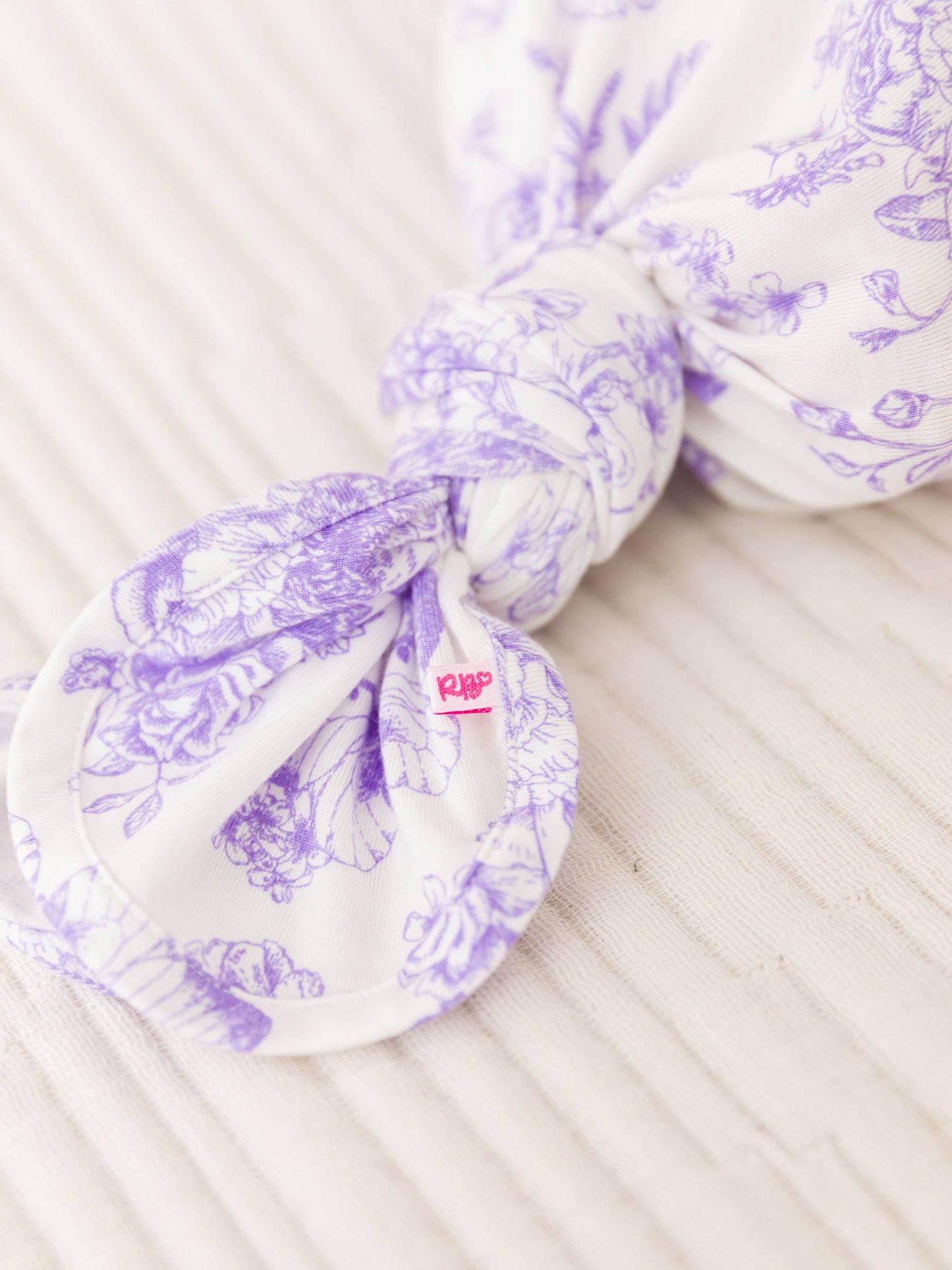 Wisteria Purple Butterfly Garden Toile Bamboo Viscose Ruffle Knotted Sleep Gown & Hat Set