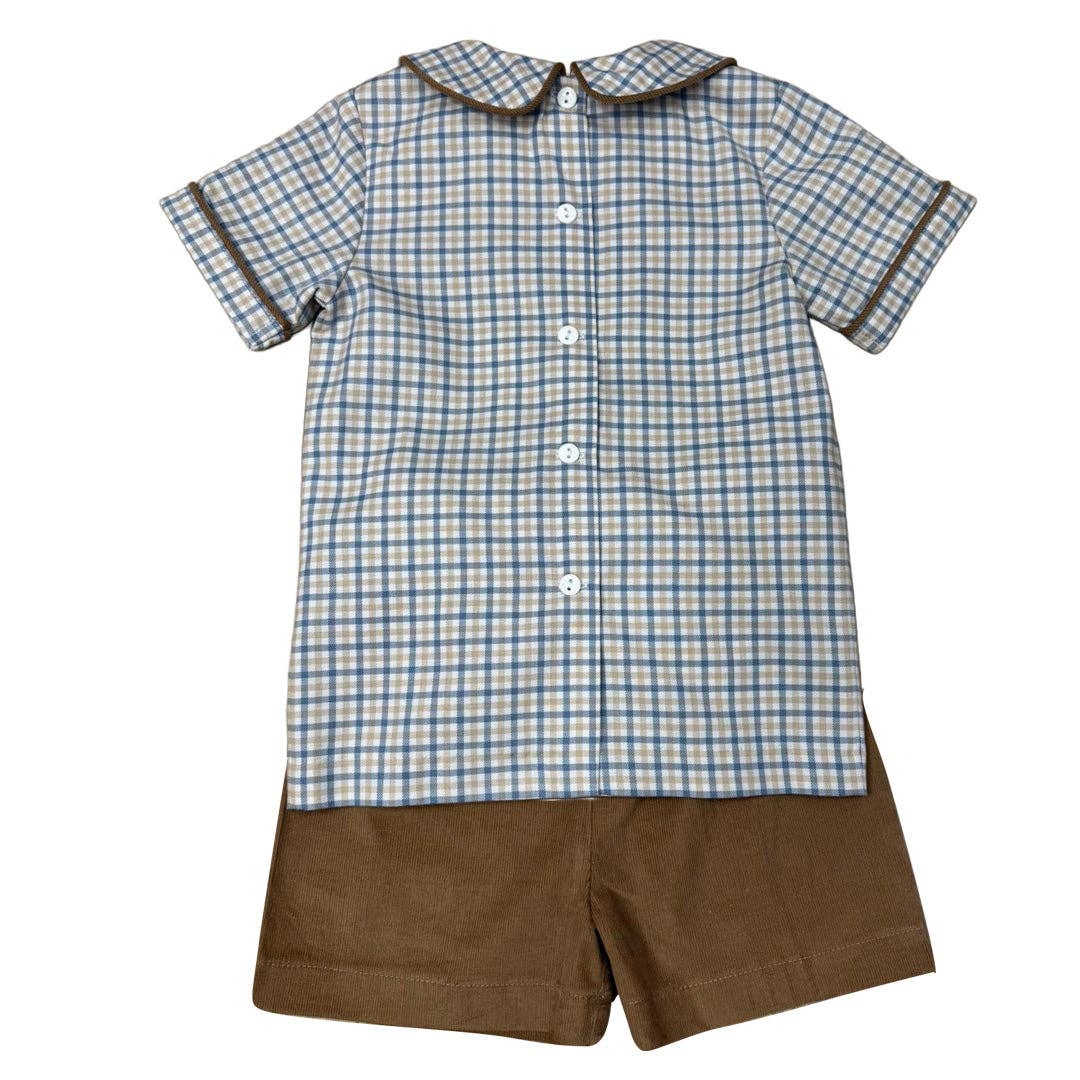 Blue/Khaki Plaid Boy's Shorts Set