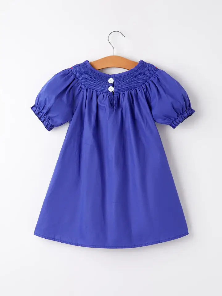 Back To School Apple Embroidery Blue Girls Dress