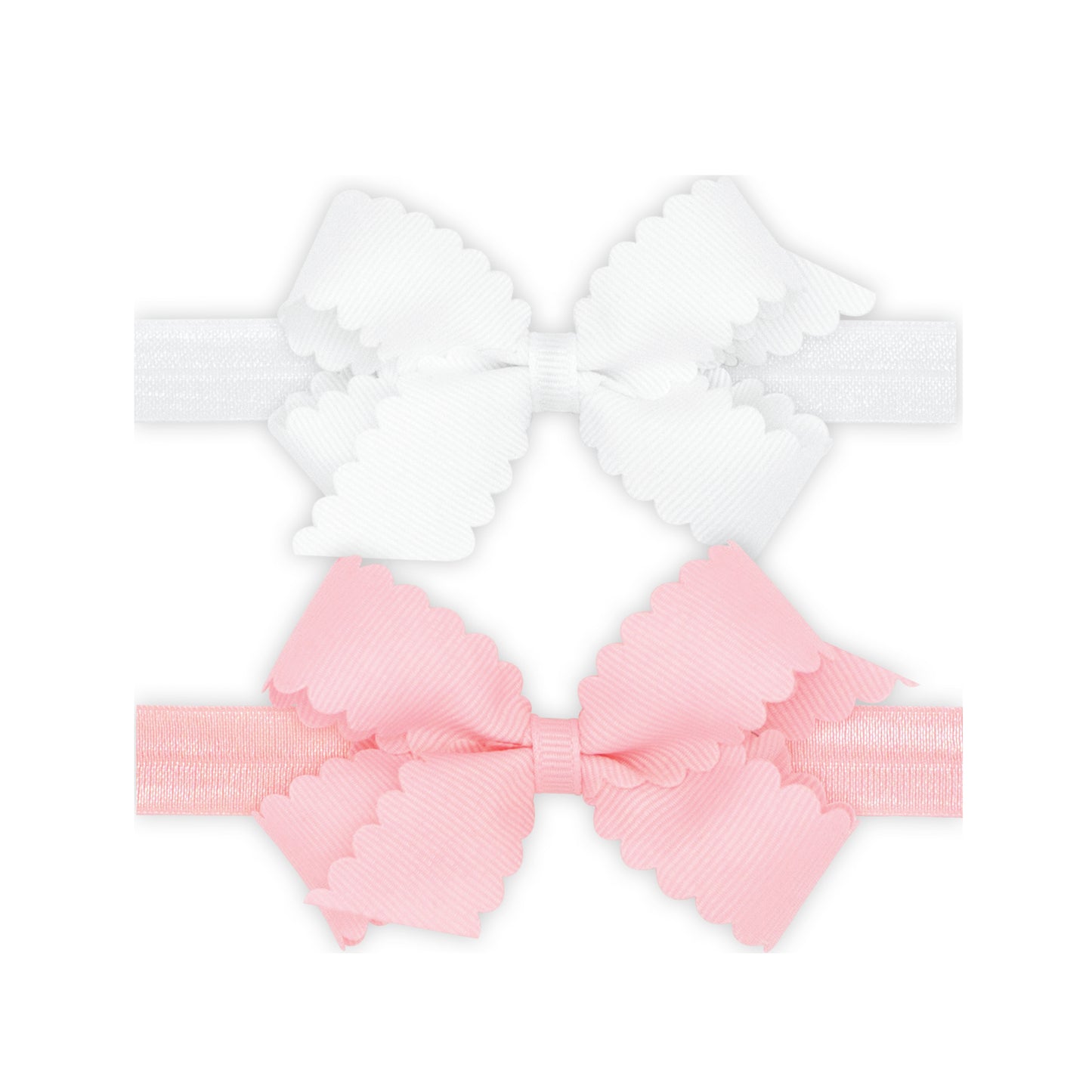 Two Mini Scalloped Grosgrain Hair Bows on Elastic Headbands