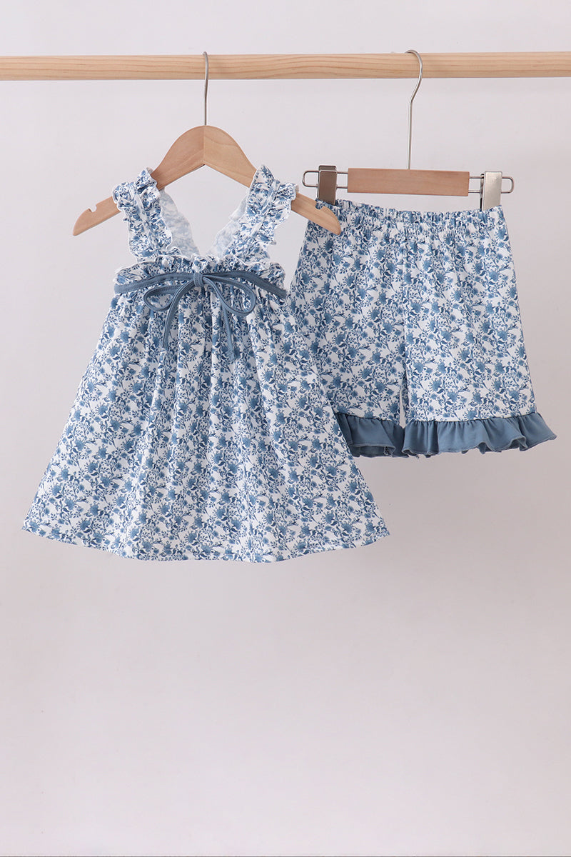 Cottage Garden Ruffle Shorts Set - Bluebell