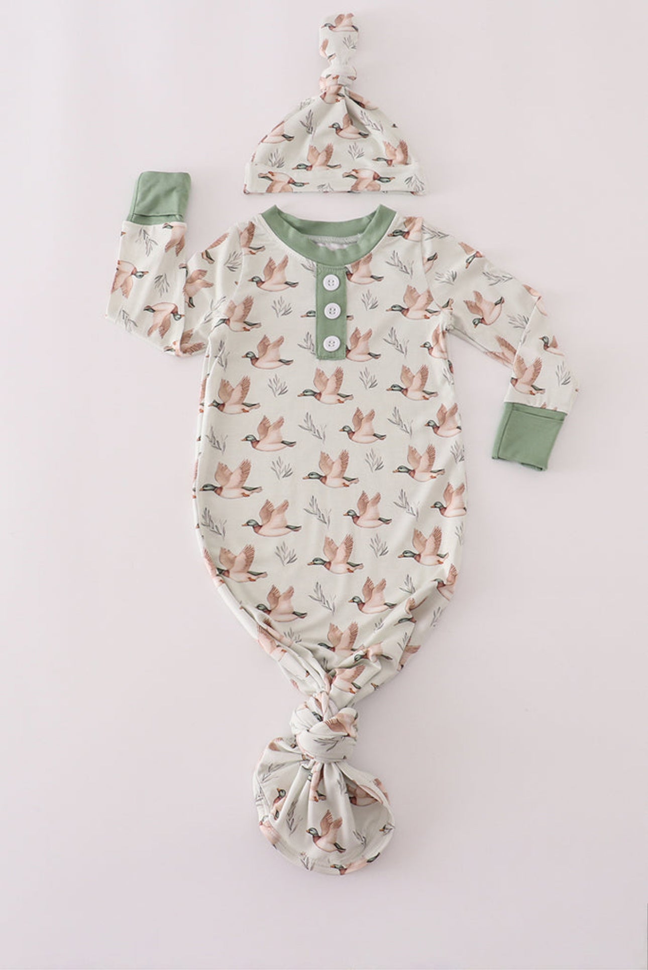 Duck Print Knotted Gown & Hat Set