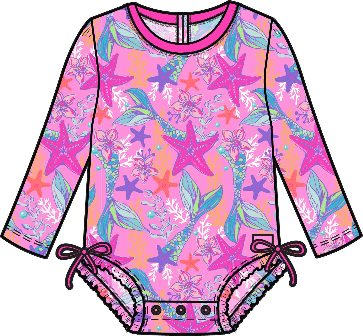 Neon Mermaid Ruffle Rash Guard