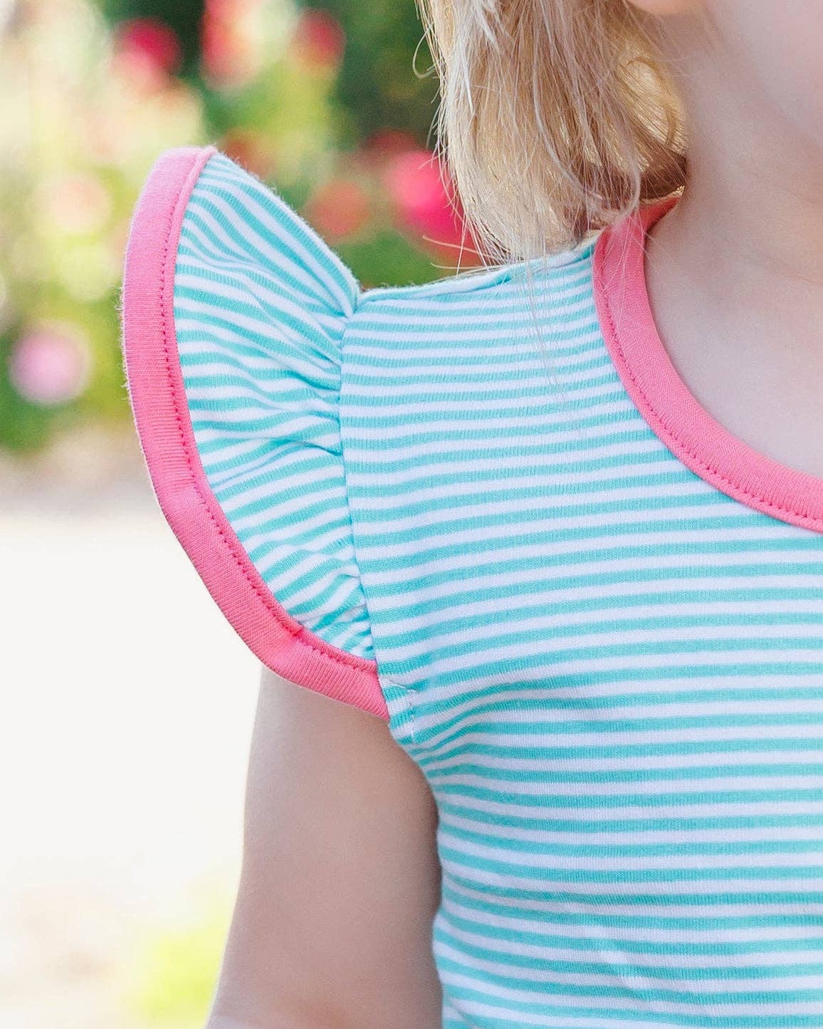Mia Bubble- Dark Mint Stripe w/ Pink Trim