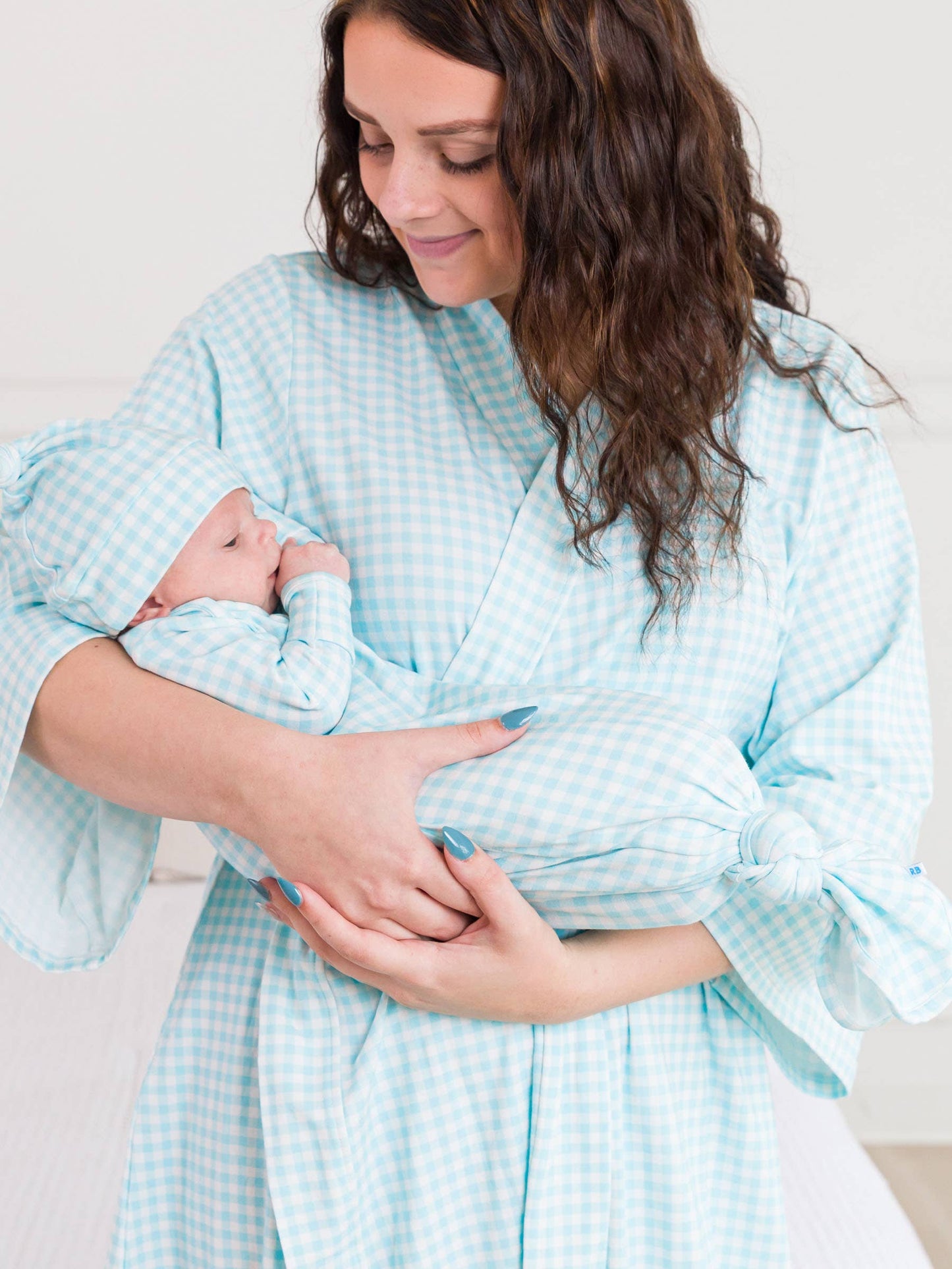 Blue Breeze Gingham Sleep Gown & Hat Set