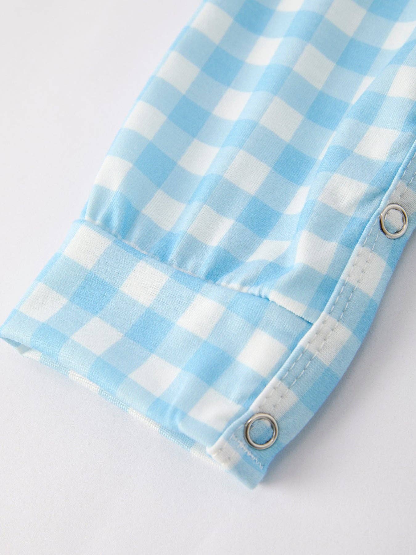 Gingham Pumpkin Smocked Romper - Blue
