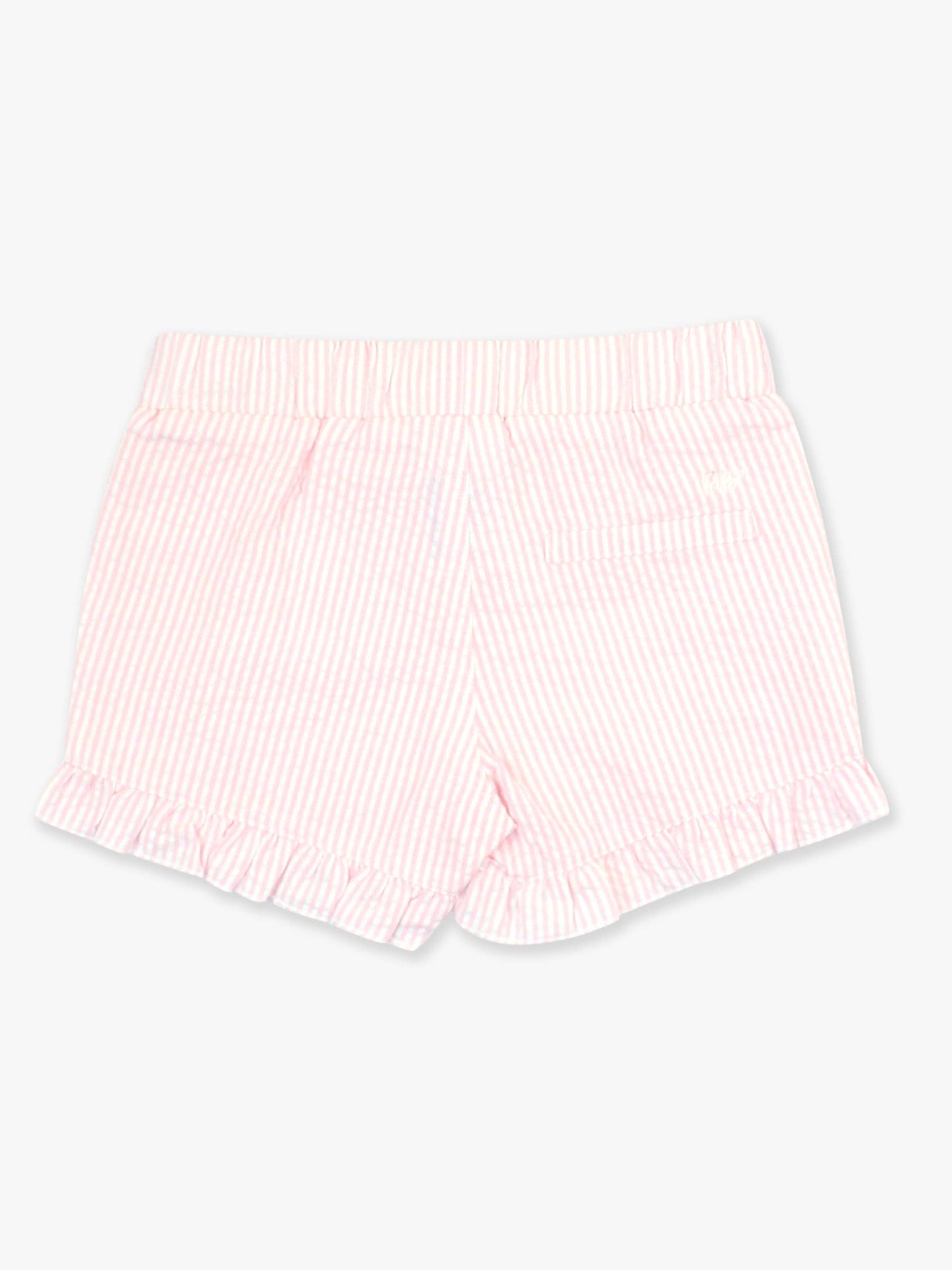 Toddler Girls Pink Seersucker Ruffle Trim Woven Shorts: Pink