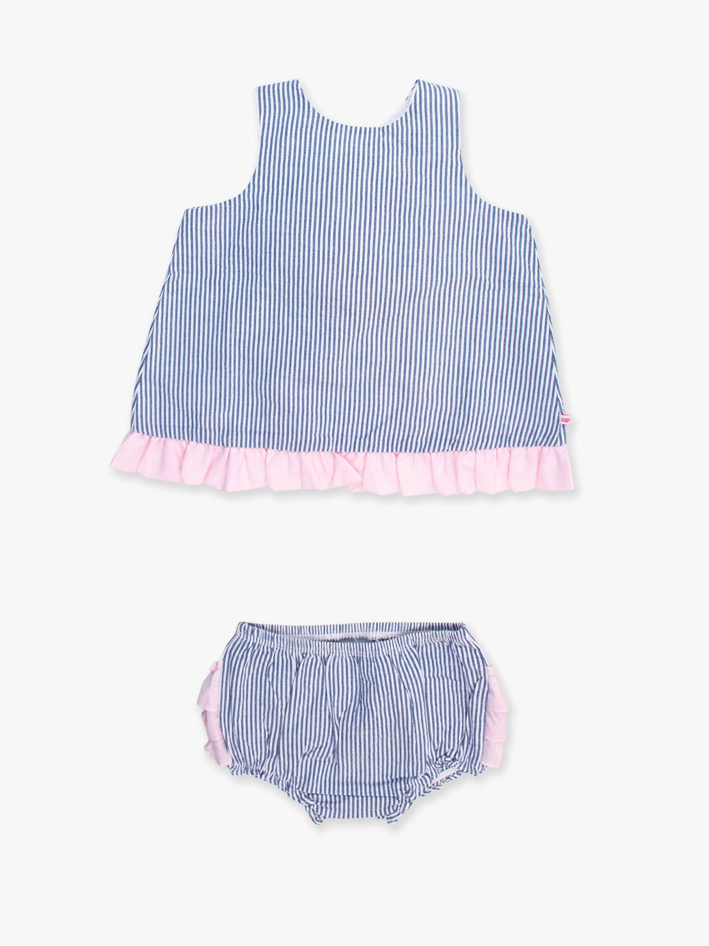 Baby Girls Seersucker Ruffle Top and Bloomer Set: Blue