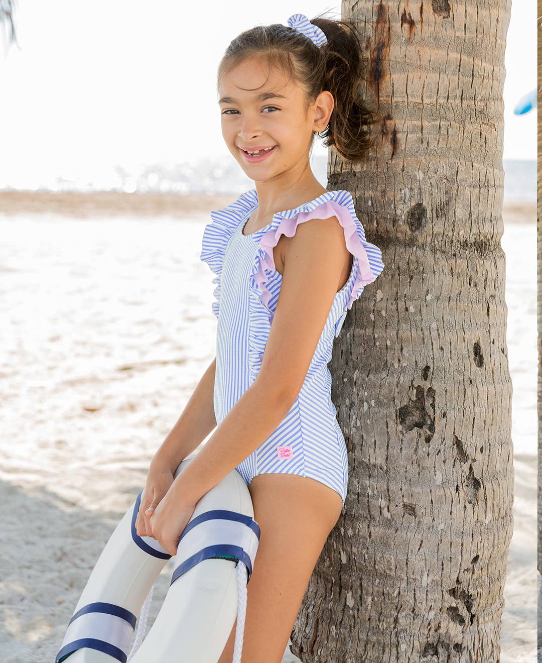 Girls Periwinkle Blue Seersucker Waterfall One Piece: