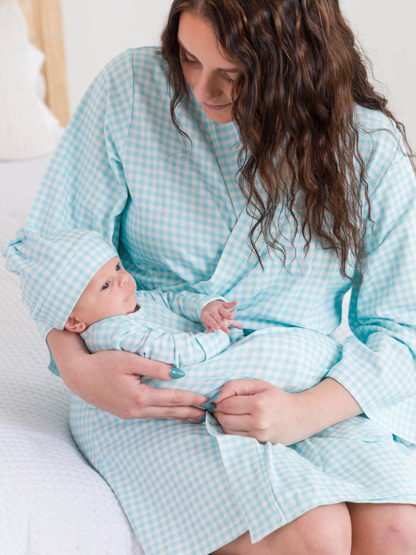 Women's Blue Breeze Gingham Maternity Robe