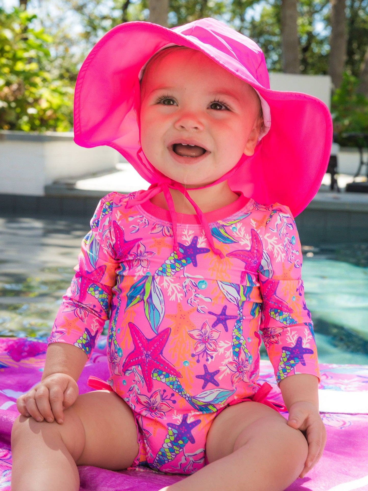 Neon Mermaid Ruffle Rash Guard