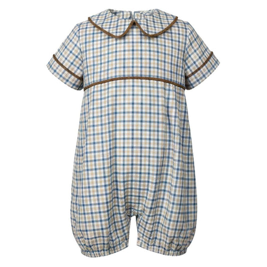 Blue/Khaki Plaid Boy's Romper