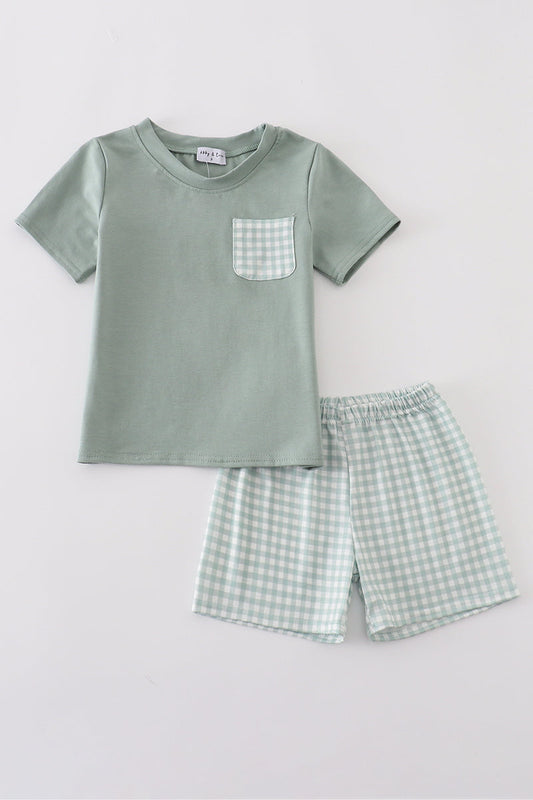 Green Gingham Shorts Set