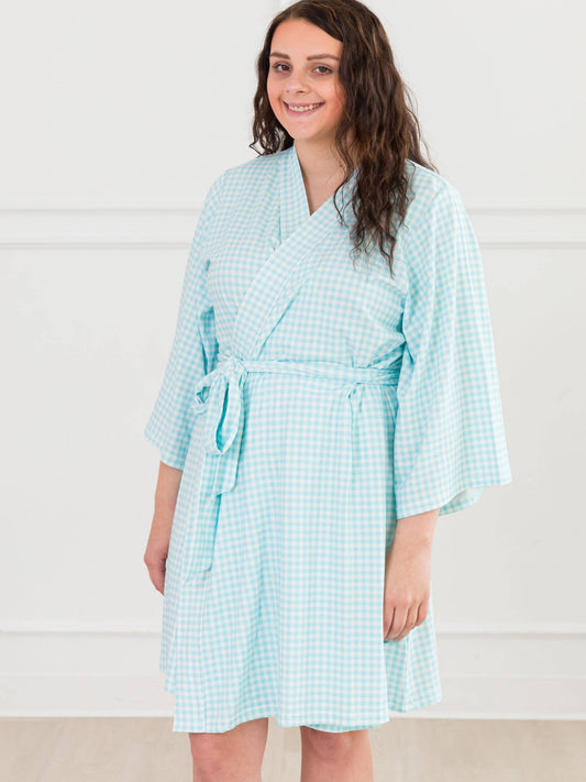 Women's Blue Breeze Gingham Maternity Robe