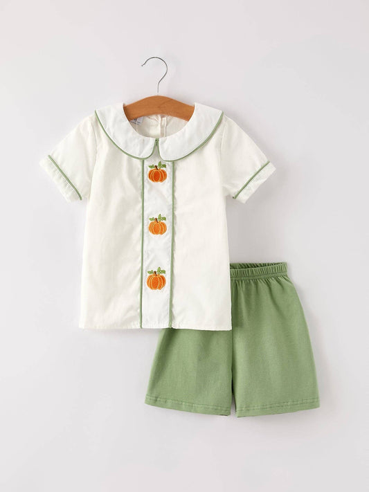 Classic Pumpkin Embroidered Short Set