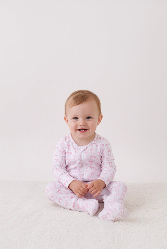 Pink Bow Ruffle Zipper Pajama