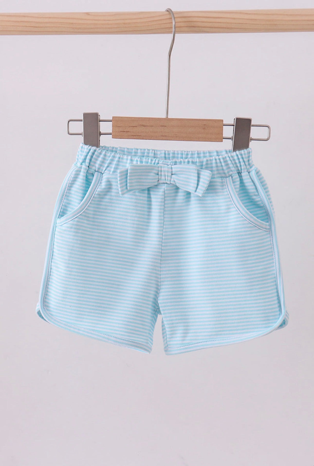 Bow Shorts - Aqua Stripe