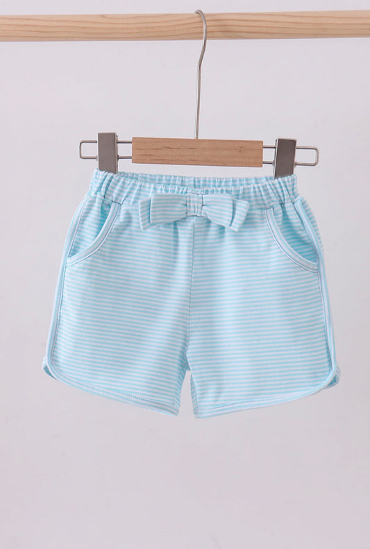 Bow Shorts - Aqua Stripe