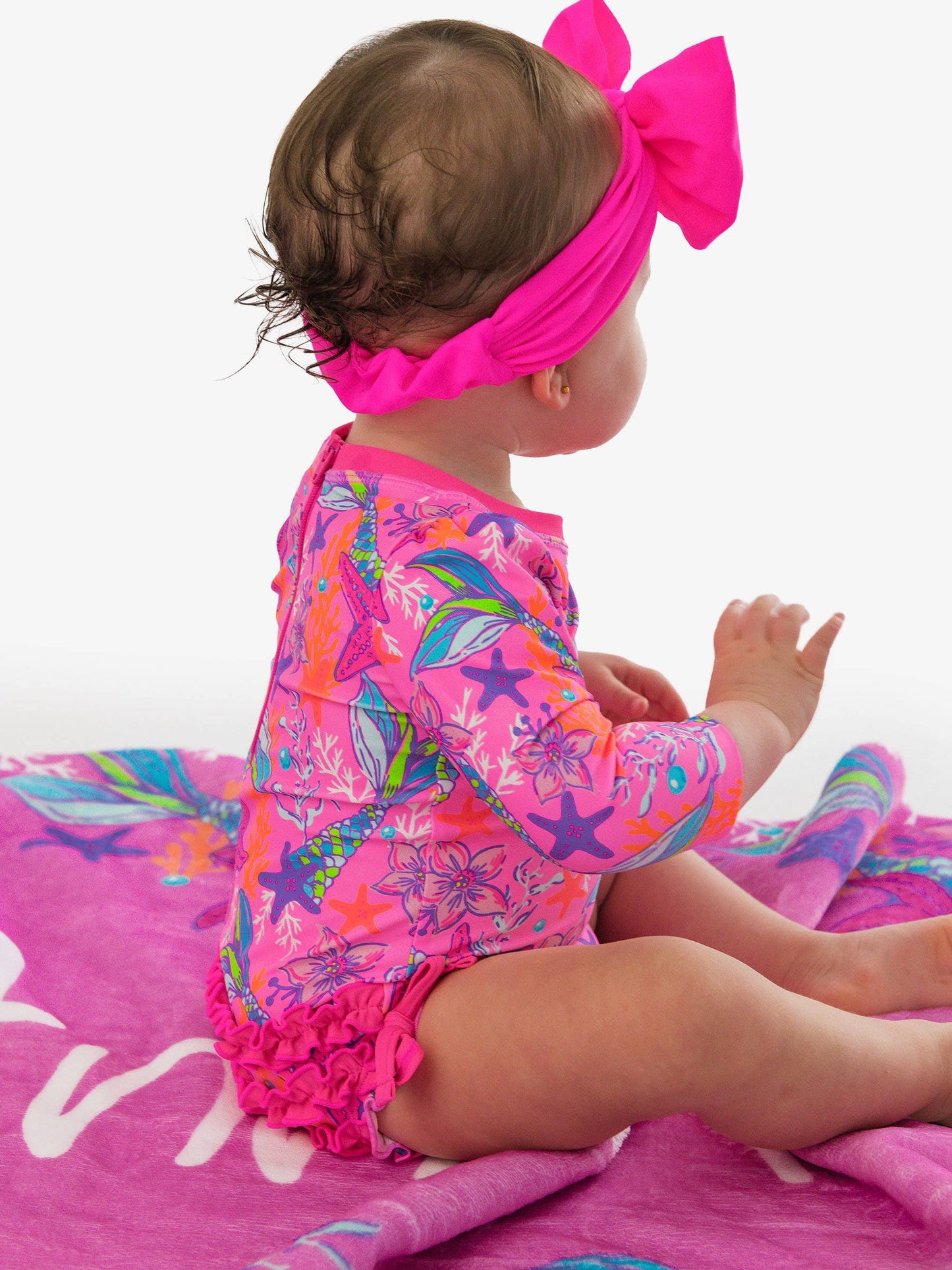 Neon Mermaid Ruffle Rash Guard