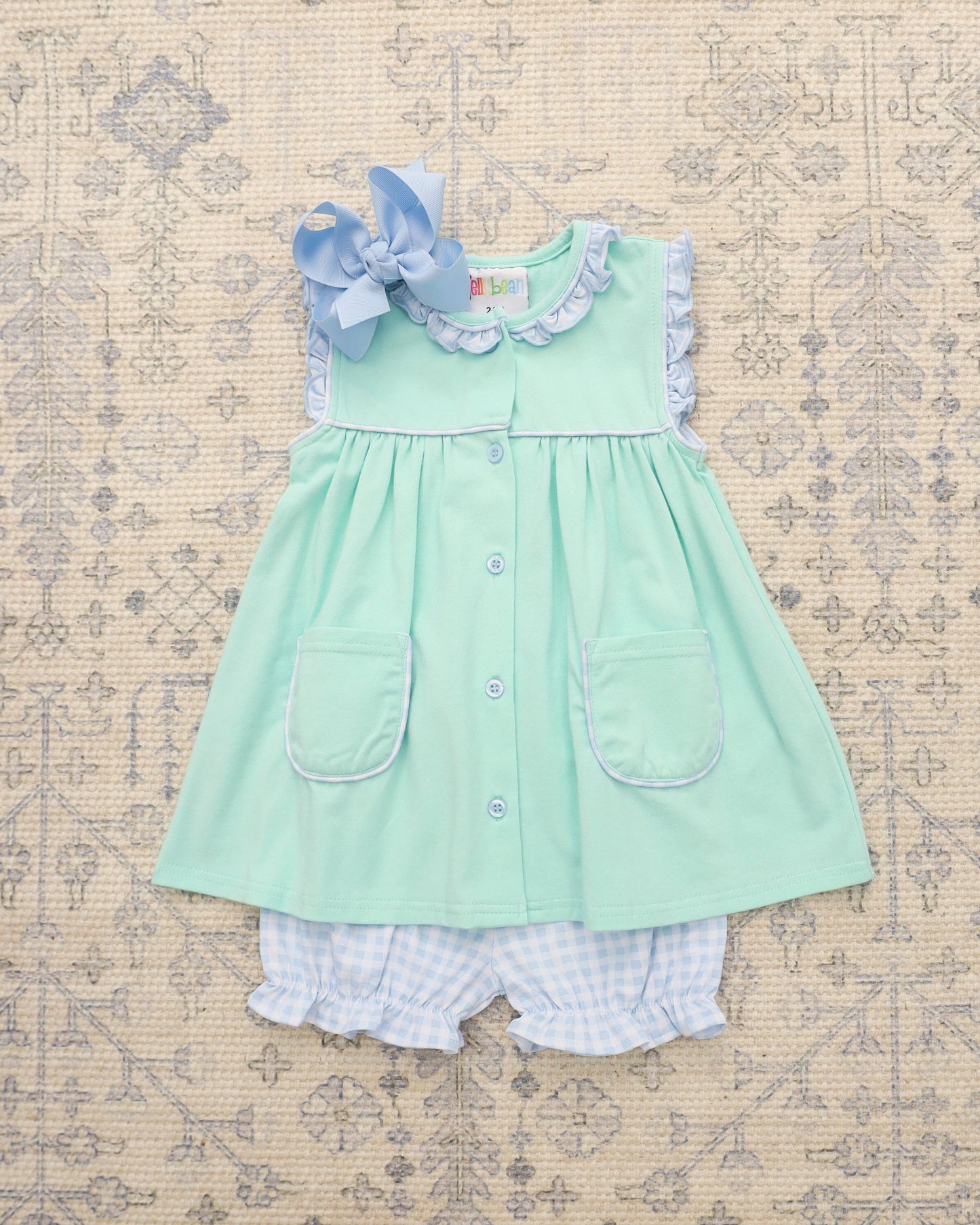Harper Bloomer Set - Mint w/ Light Blue Gingham