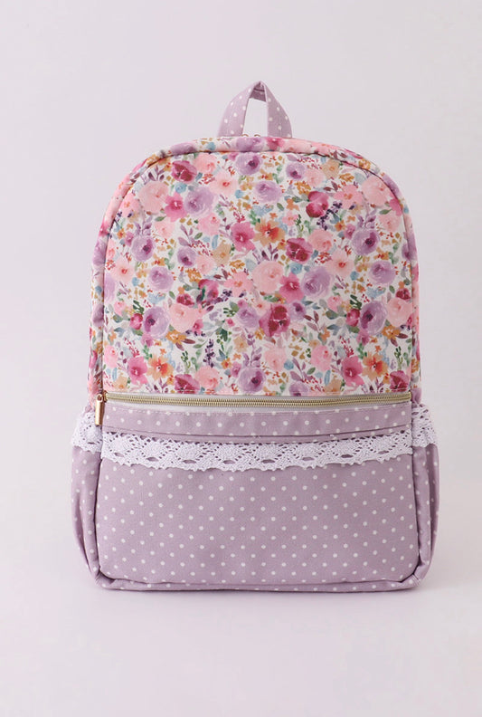 Lavender Floral Lace Backpack - Small