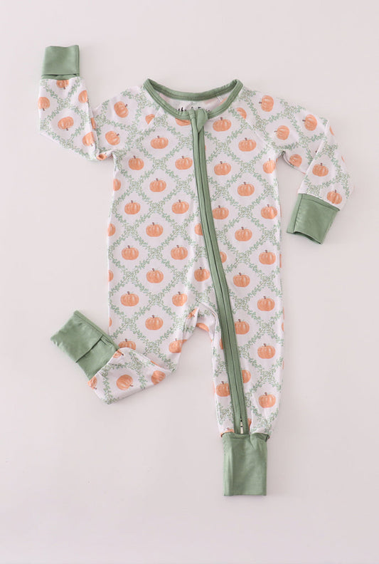 Pumpkin Vine Zipper Pajamas - Green