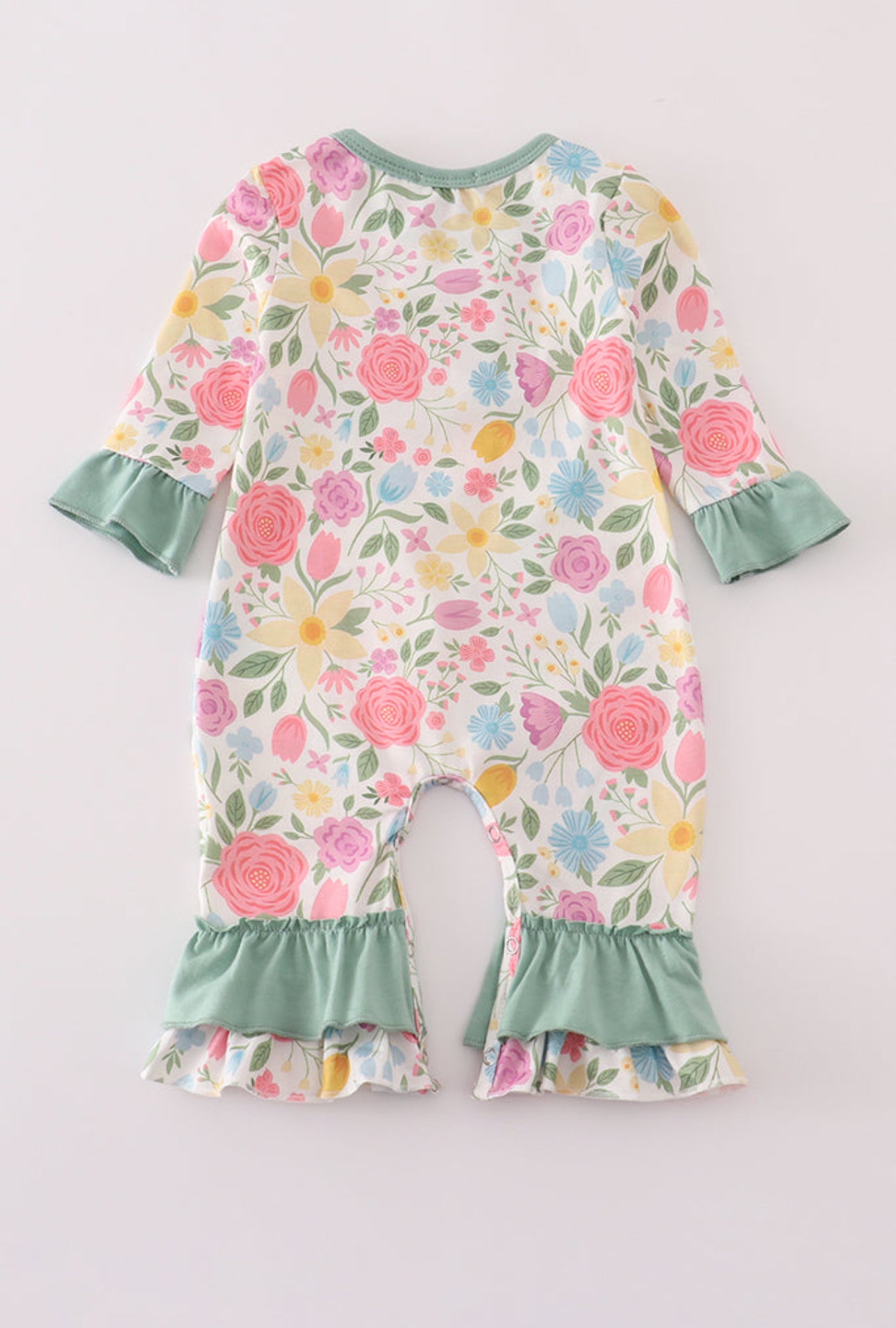 Sage Blooms Ruffle Romper