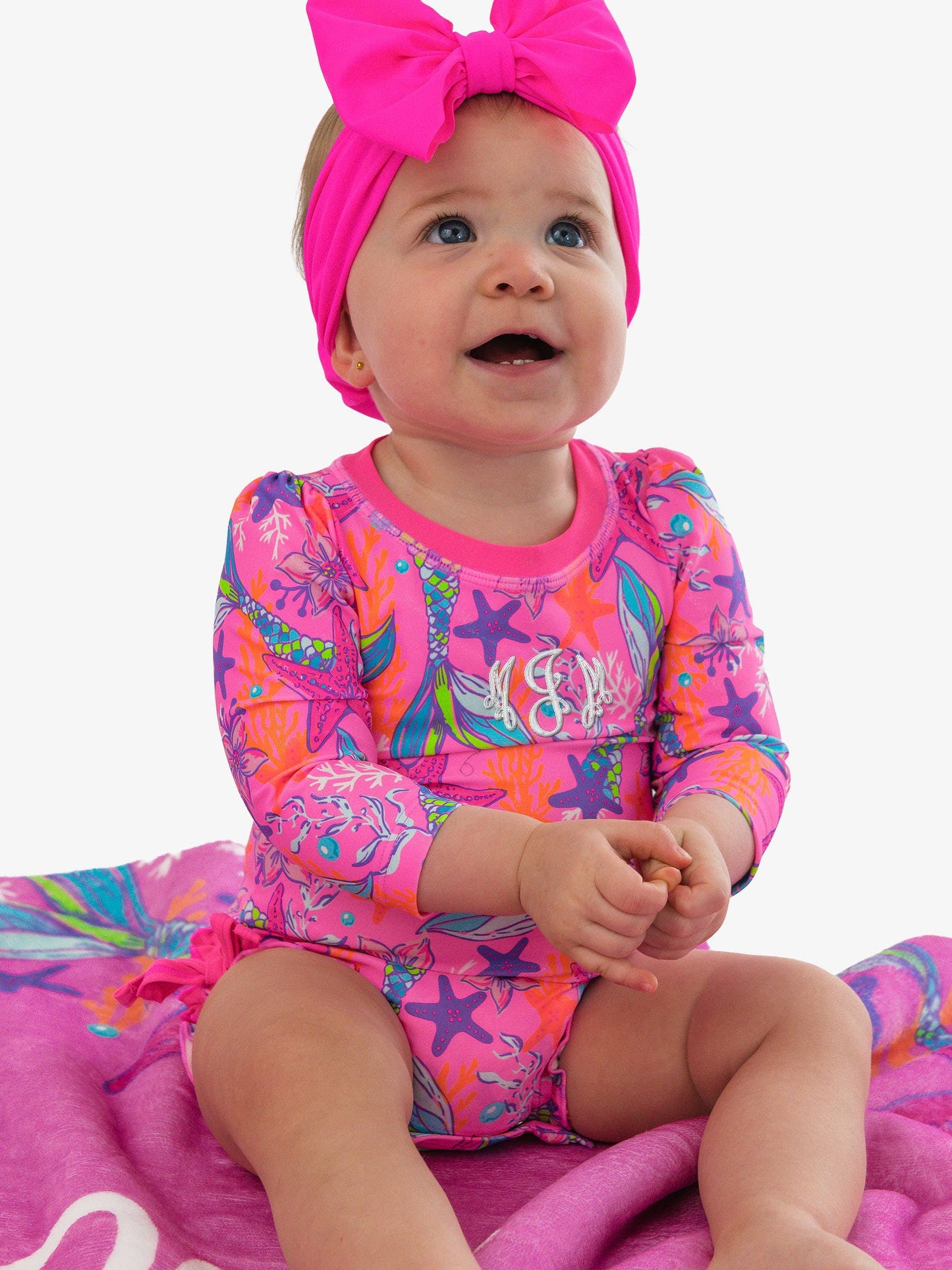 Neon Mermaid Ruffle Rash Guard
