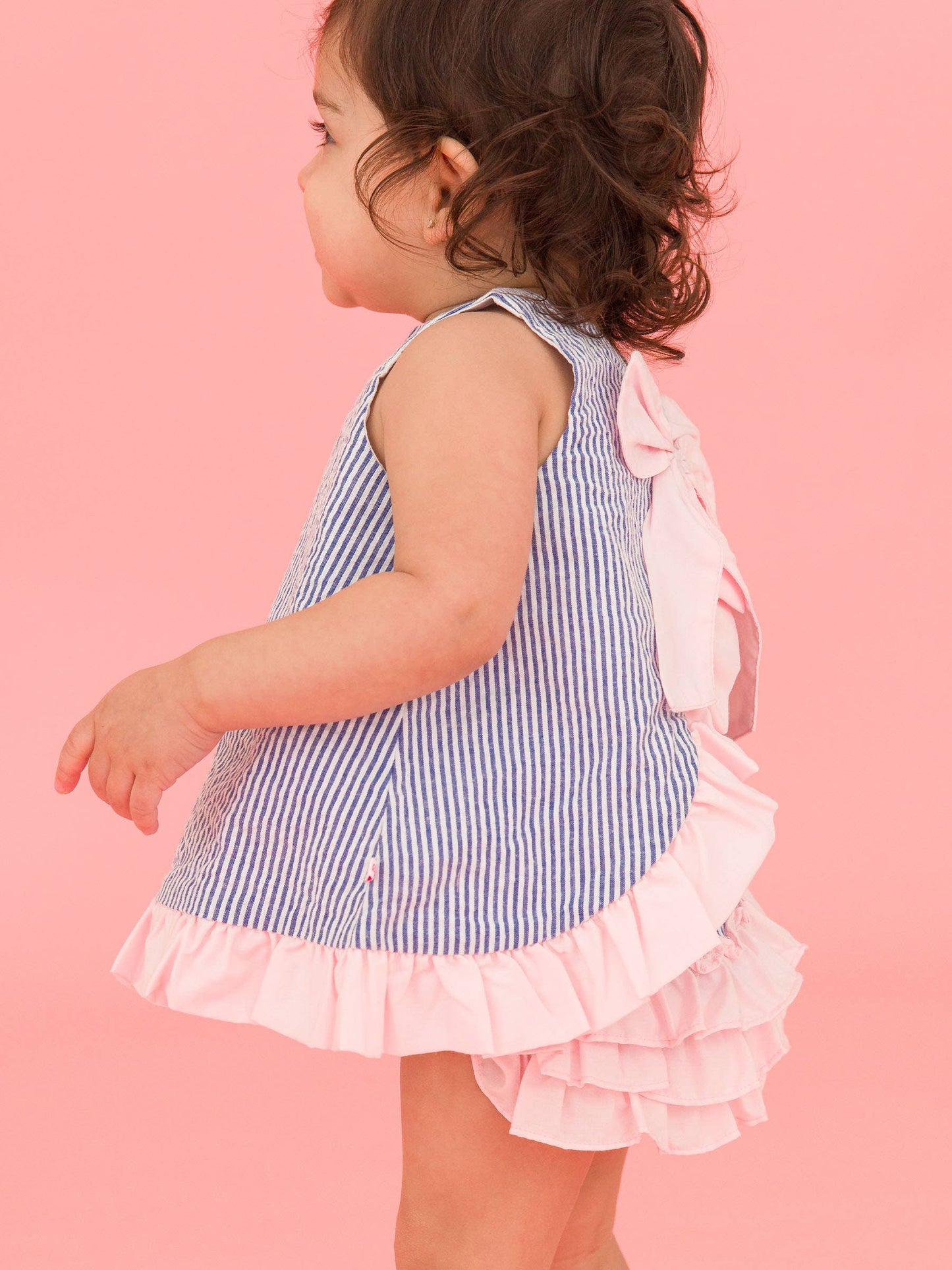 Baby Girls Seersucker Ruffle Top and Bloomer Set: Blue