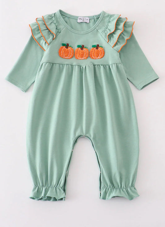French Knot Pumpkin Ruffle Romper
