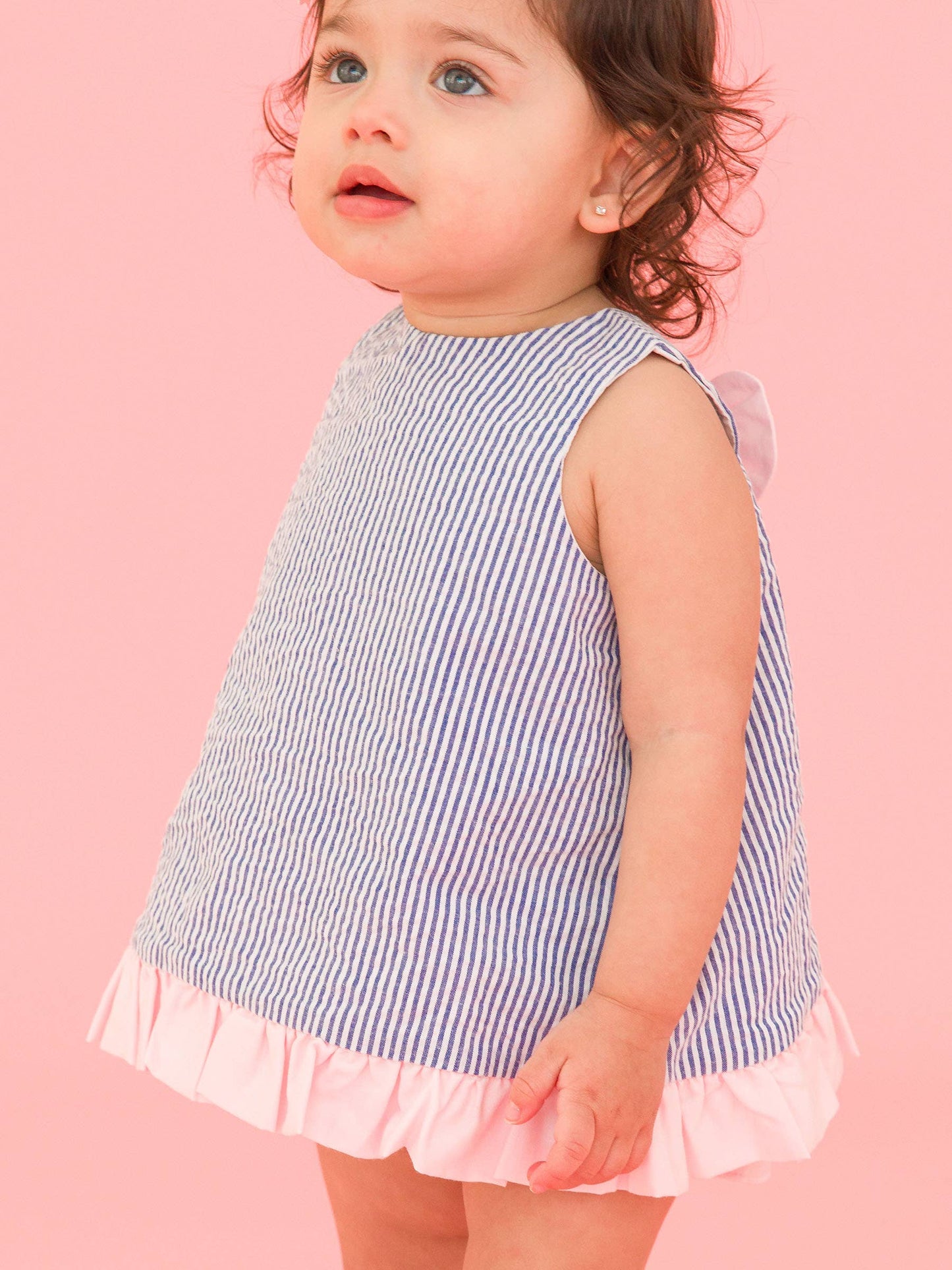 Baby Girls Seersucker Ruffle Top and Bloomer Set: Blue