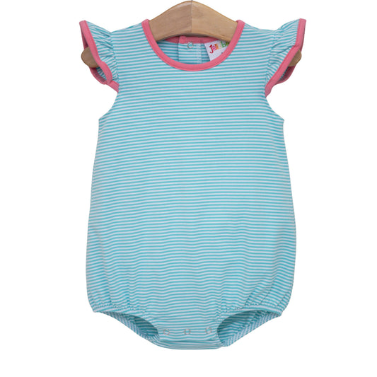 Mia Bubble- Dark Mint Stripe w/ Pink Trim