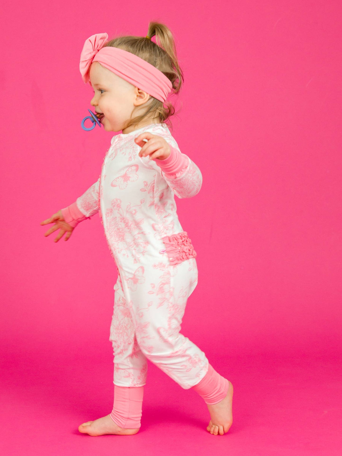 Bamboo Pink Butterfly Garden Convertible Footie Pajama
