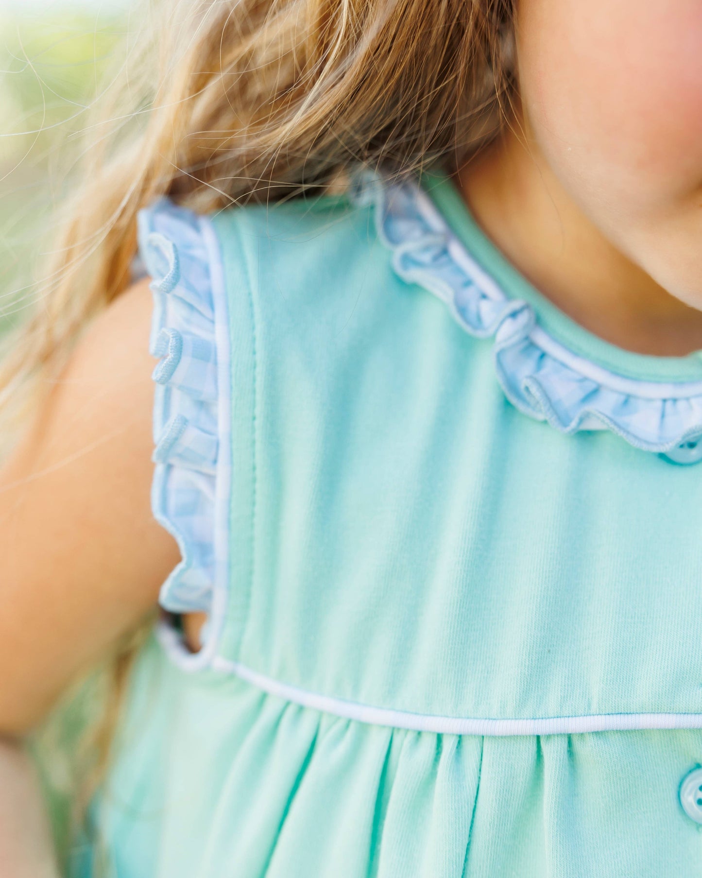 Harper Bloomer Set - Mint w/ Light Blue Gingham