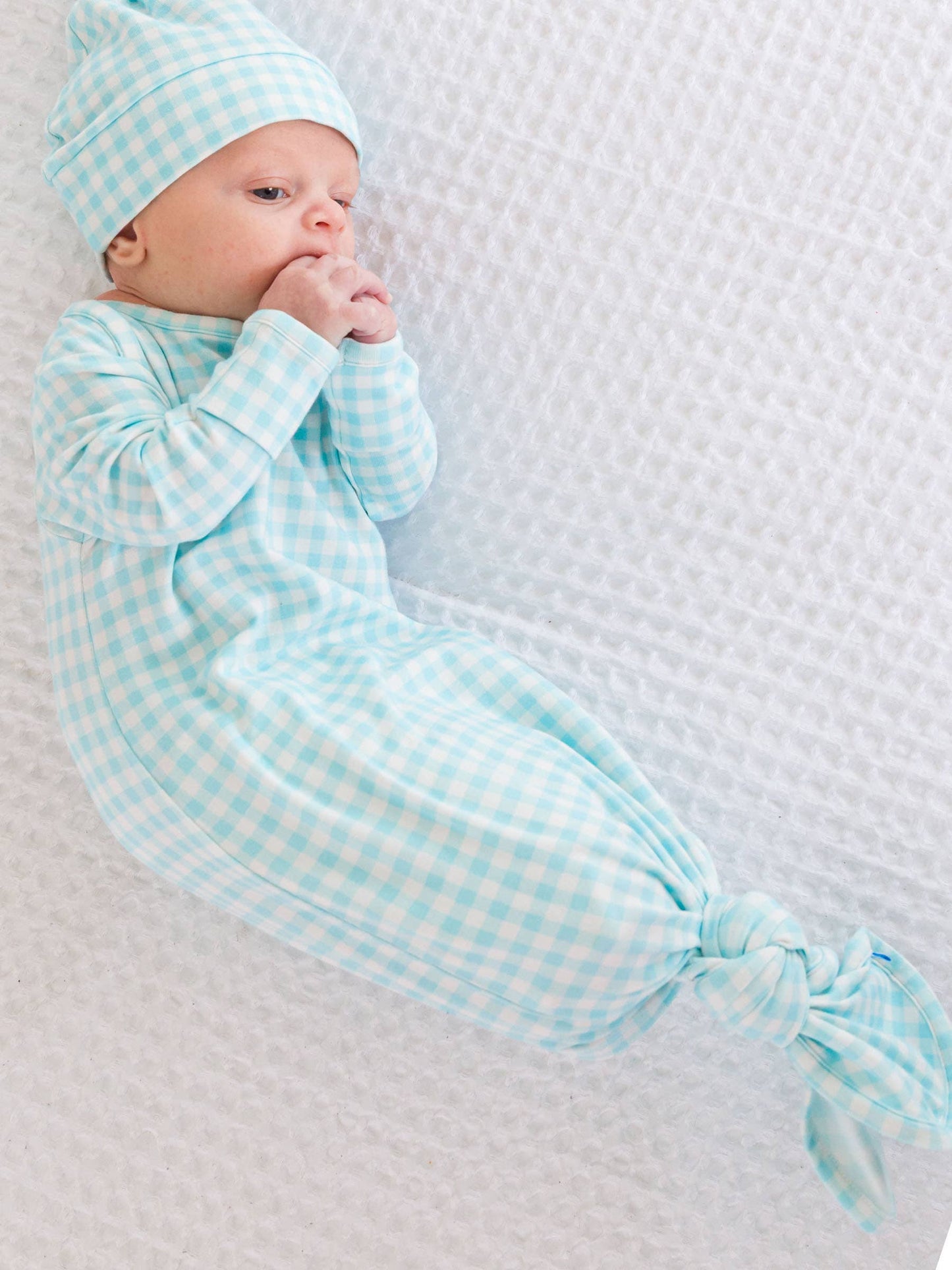 Blue Breeze Gingham Sleep Gown & Hat Set