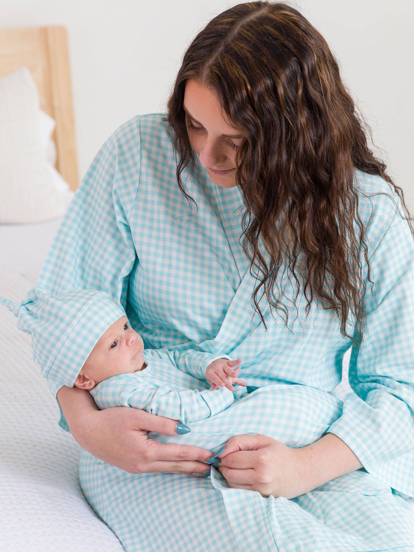 Blue Breeze Gingham Sleep Gown & Hat Set