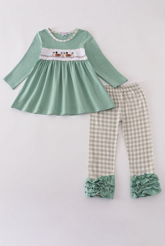 Duck Smocked Ruffles Pants Set