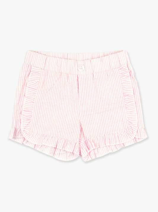 Toddler Girls Pink Seersucker Ruffle Trim Woven Shorts: Pink
