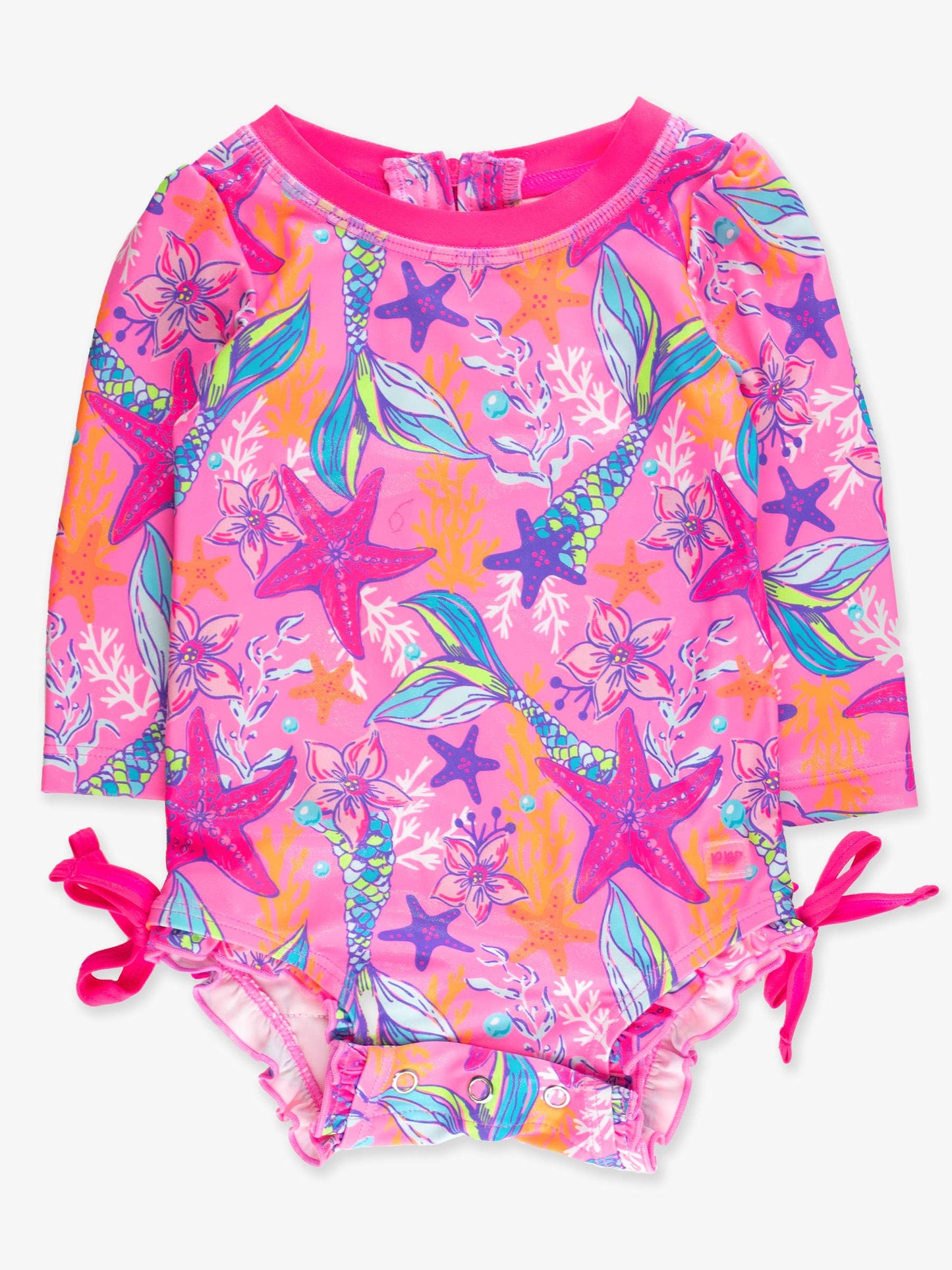 Neon Mermaid Ruffle Rash Guard