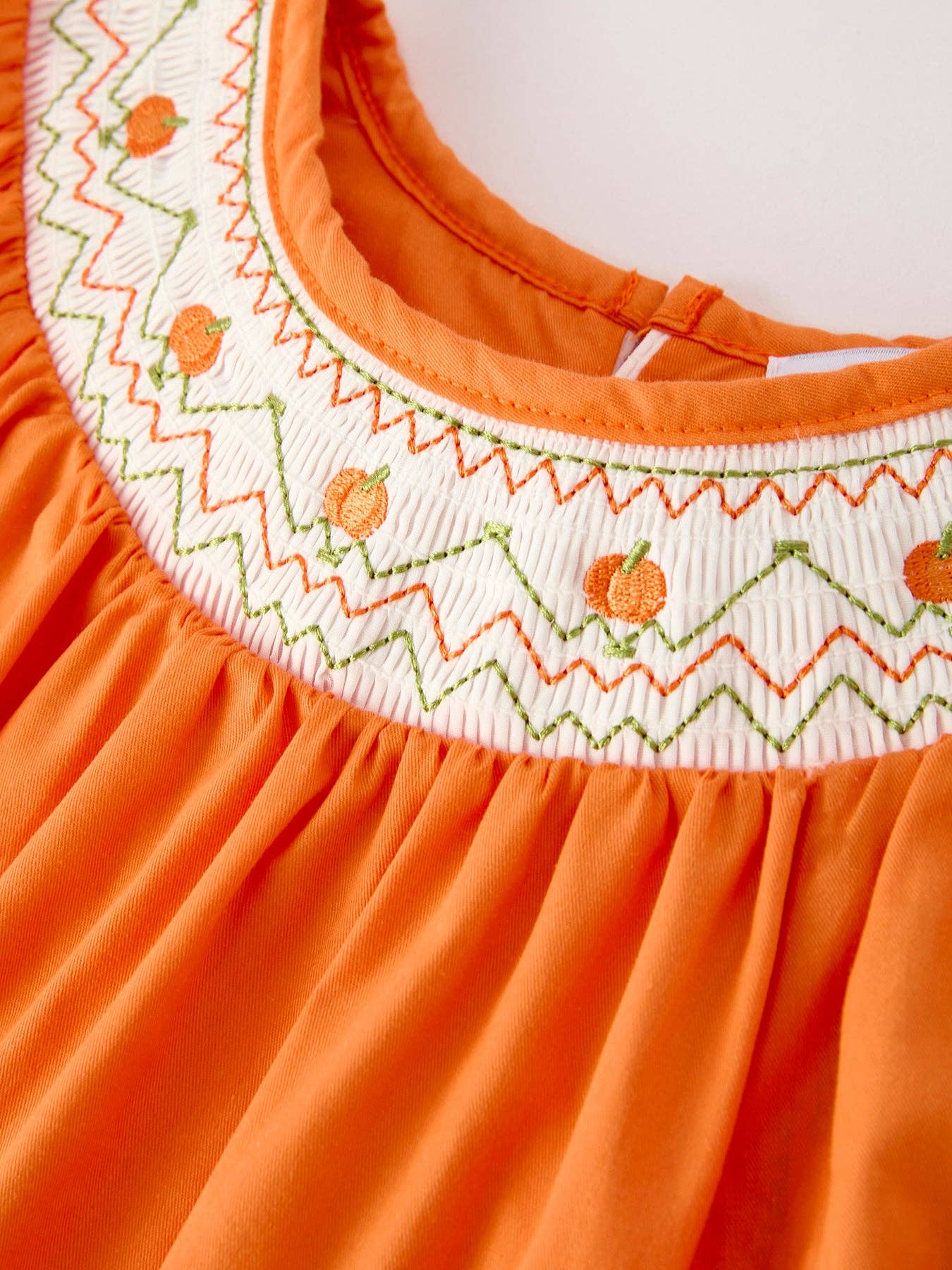 Smocked Pumpkin Bishop Dress - Orange