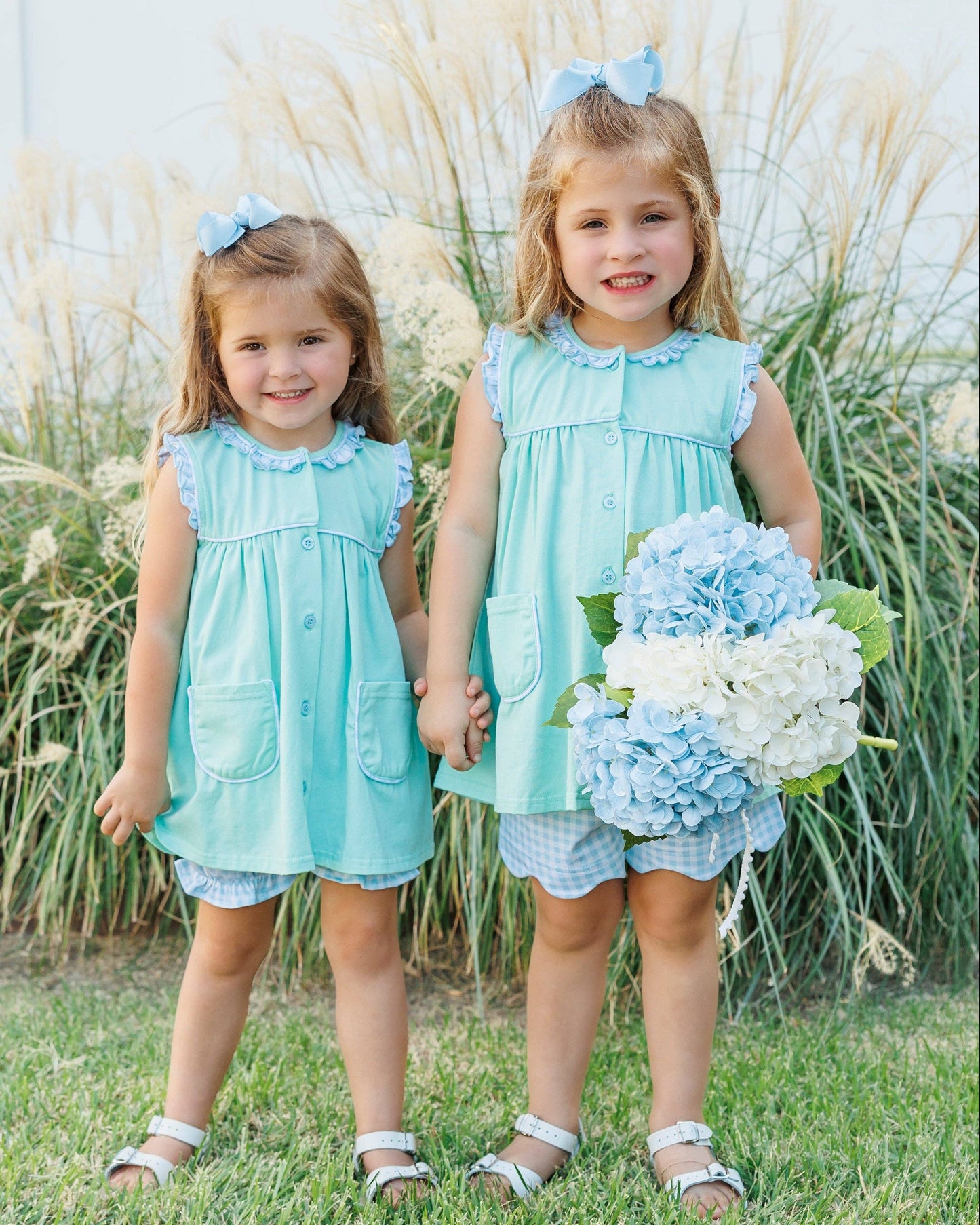 Harper Bloomer Set - Mint w/ Light Blue Gingham
